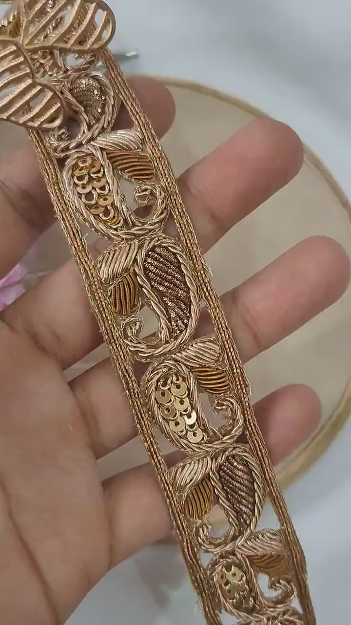 Zardozi Embroidered Trim: Antique Indian Sari Border, DIY Sewing (2.8 Cm Wide)