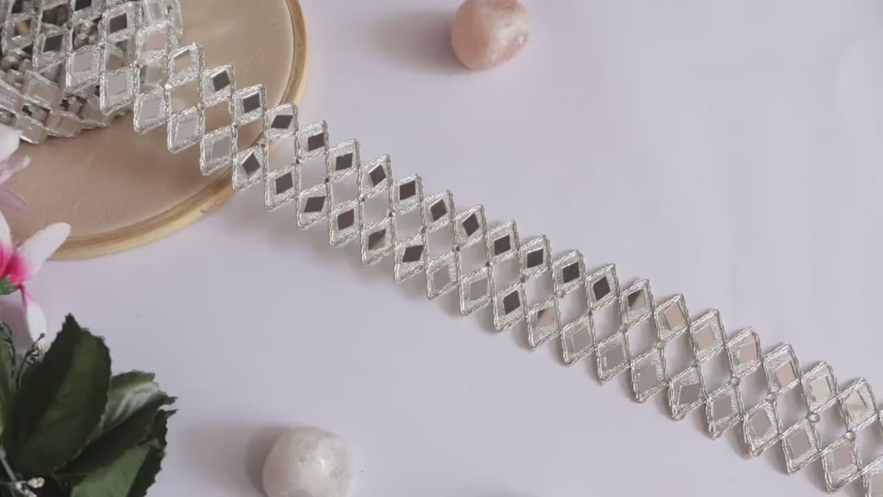 Silver Mirror Cutwork Lace Trim: Indian Sari Border, DIY Sewing (4cm Wide)