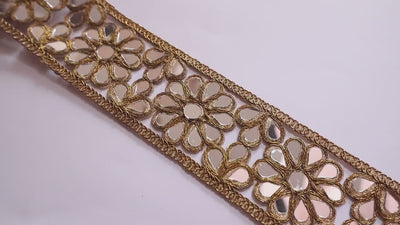 Antique Gold Floral Mirror Trim: Indian Sari Border Lace - 4.5cm