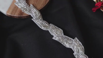 Silver Zardozi Embroidered Vine Lace Trim: Indian Sari Embellishment (1.8 cm Wide)