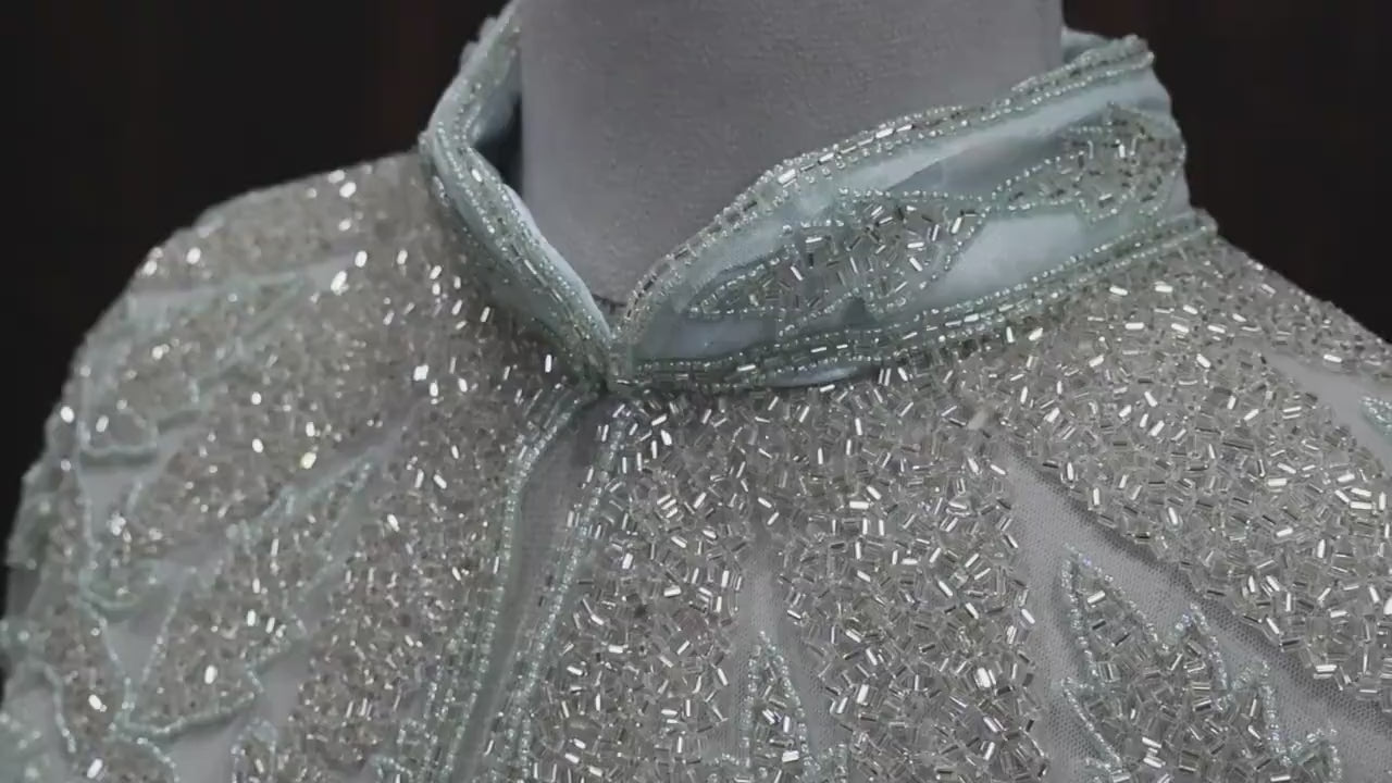 Peach/ Sky Blue Beaded Bridal Cape: Wedding & Evening Cover-Up