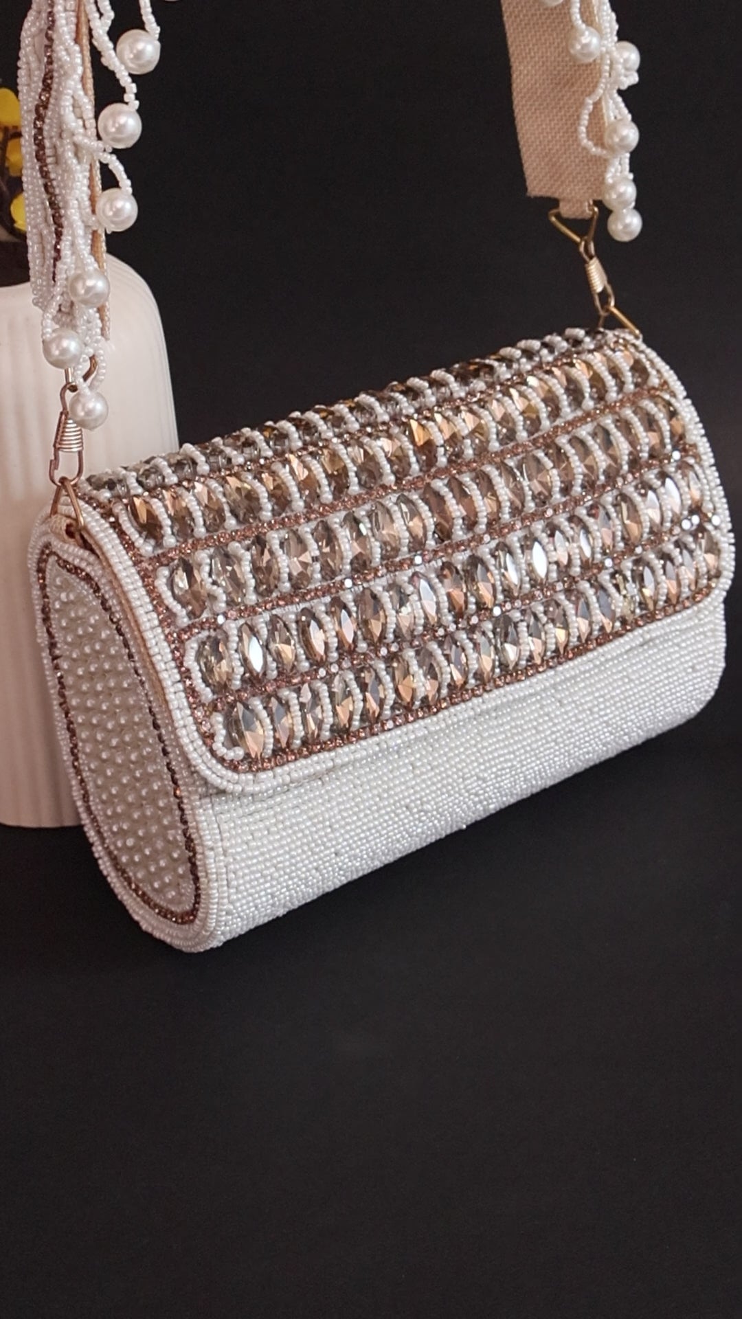Exquisite White Indian Beaded Bridal Clutch Bag