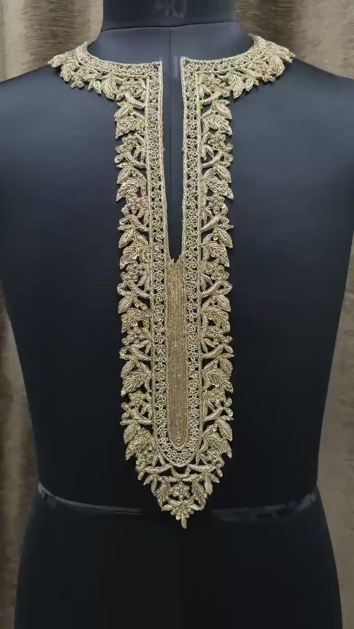 Zardozi Embroidered Neckline Patch with Sleeves: Floral Applique