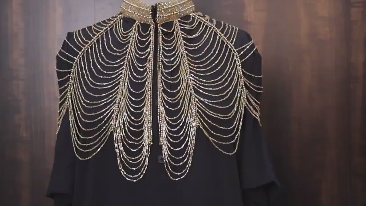 Golden Beaded Fringe Capelet: Wedding & Evening Accessory