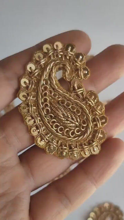 10 Pc Antique Gold Leaf Applique Patches: Indian Zardozi Sew-On Embellishments