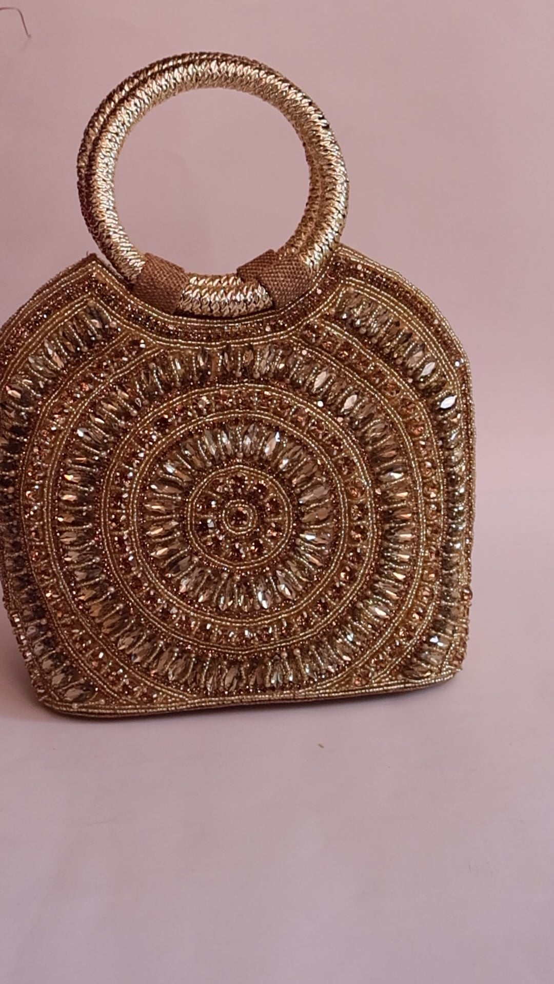 Luxury Champagne Gold Bridal Zircon Handbag, Wedding Clutch