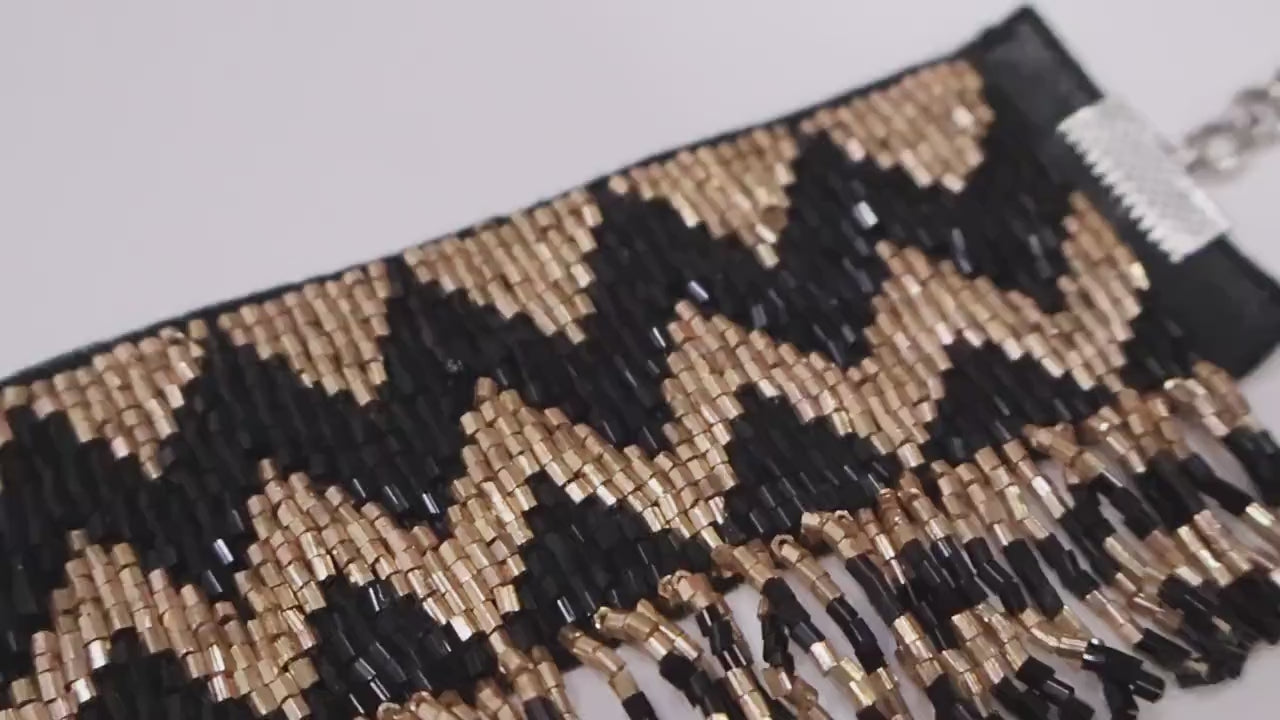 Black Golden Luxe Choker: Handmade Ethnic Beaded Necklace