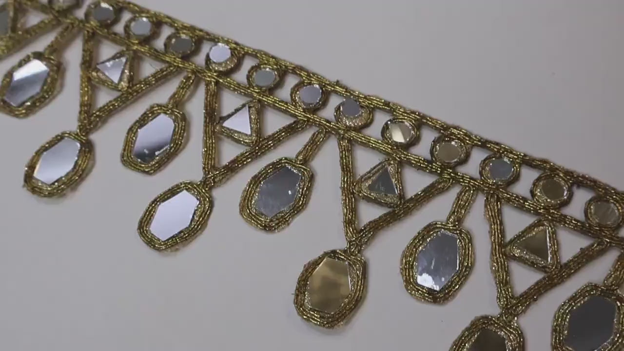 Antique Gold Designer Fringe Mirror Border: Borde Espejo, Waist Belt Trim