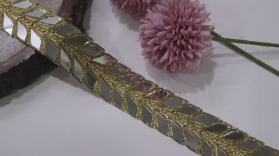 Antique Gold Designer Mirror Cutwork Trim: Indian Vine Lace Border