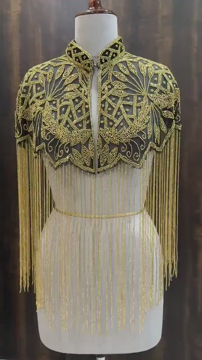 Black/ Golden Beaded Bridal Cape: Wedding & Evening Cover-Up Shrug