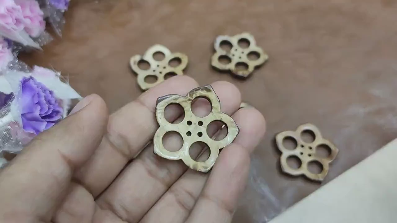 6 Handcrafted Coconut Shell Buttons: Eco-Friendly DIY Sewing, 35mm