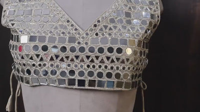 Gold Mirror Work Blouse: Embellished Luxury Sculpted Blouse for Party Wear