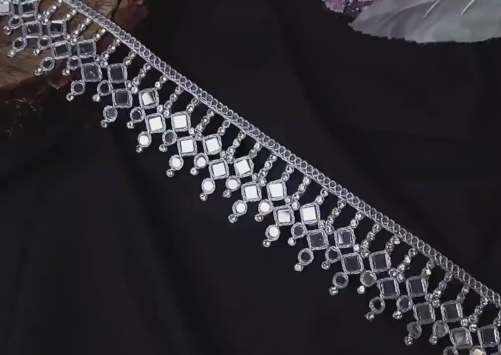 Silver Mirror Zircon Trim: Decorative Lace Embellishment, 5cm Wide