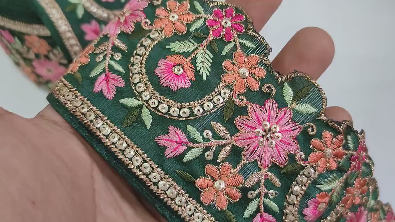 Zardozi Embroidered Indian Sari Trim: Floral Sequin Lace