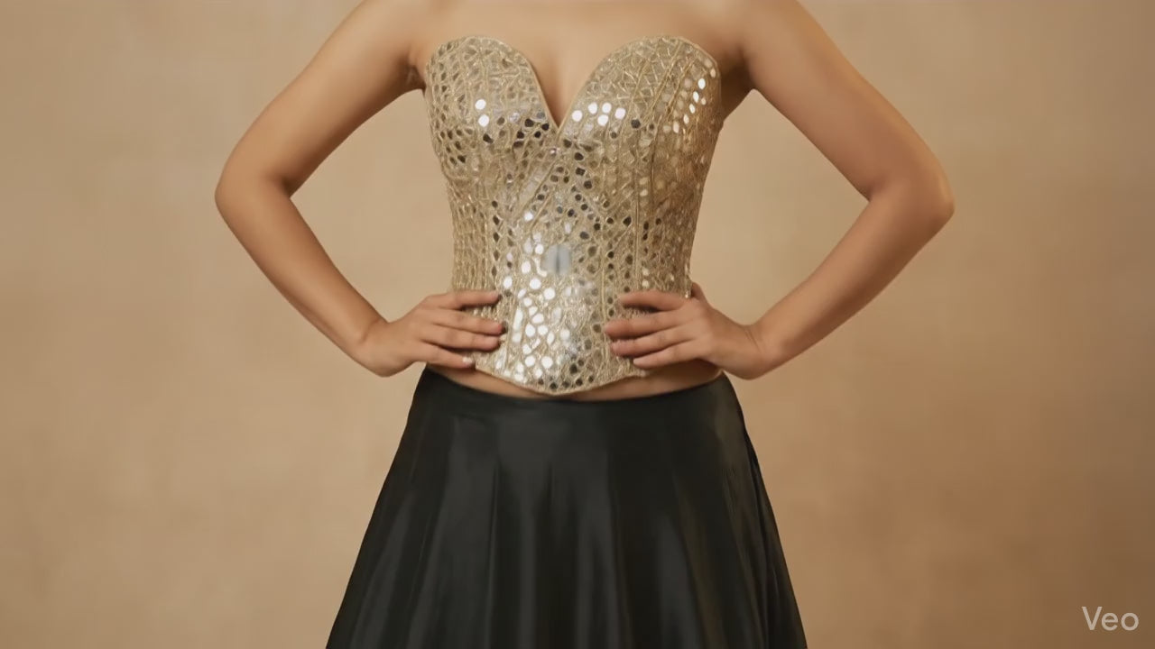 Luxury Gold Mirror Work Corset: Embellished Bustier for Party Wear