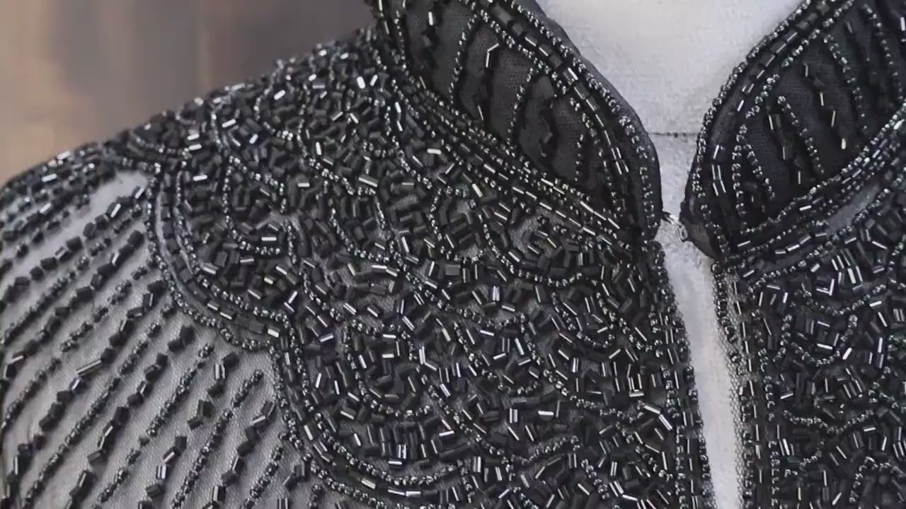 Deep Black Beaded Bridal Cape: Wedding & Evening Cover-Up