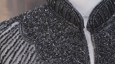 Deep Black Beaded Bridal Cape: Wedding & Evening Cover-Up