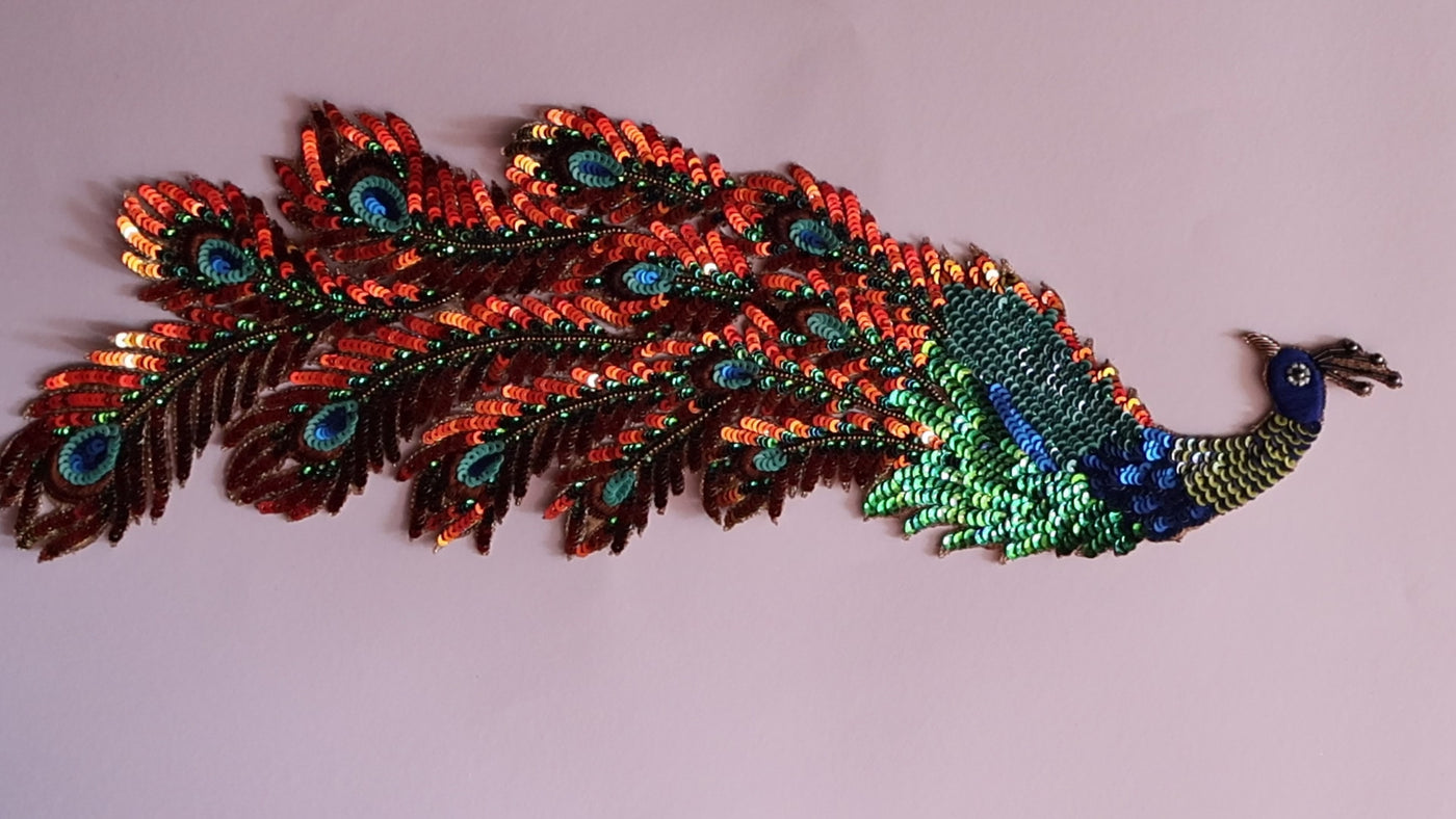 Ombre Sequins Peacock Zardozi Applique Patch – (1 Pc)