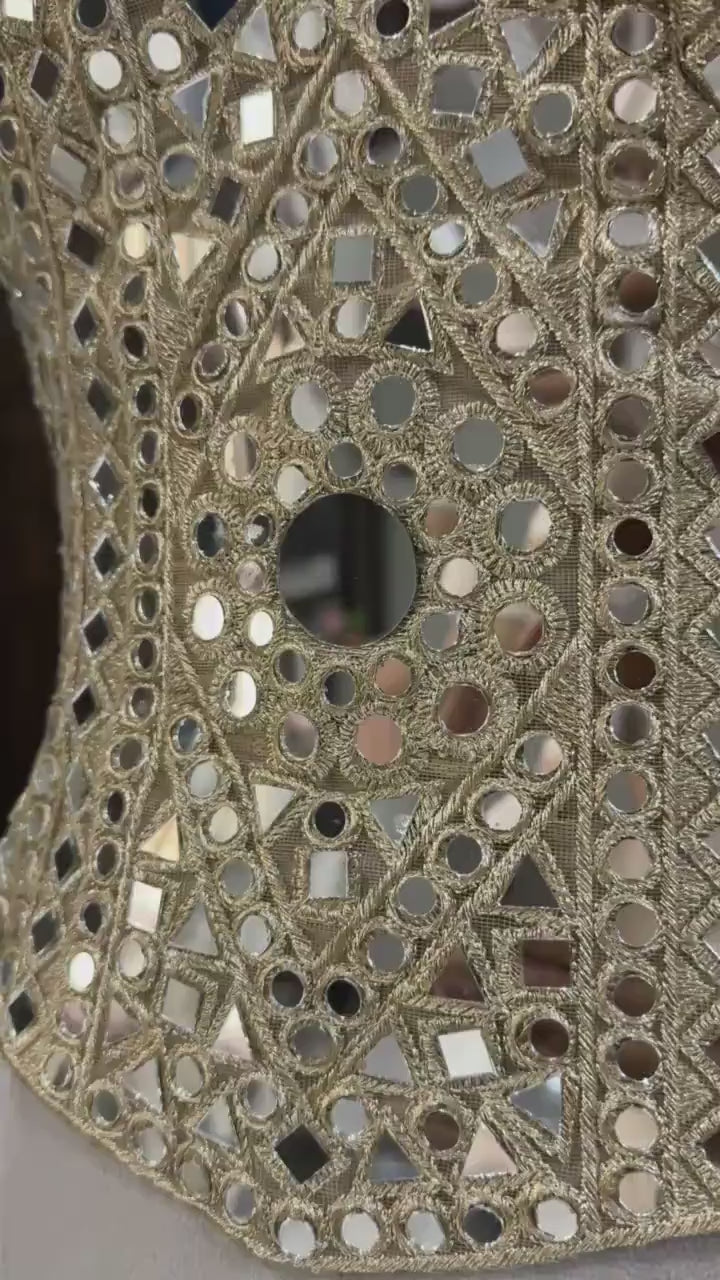 Luxury Gold Mirror Work Corset: Embellished Bustier for Party Wear