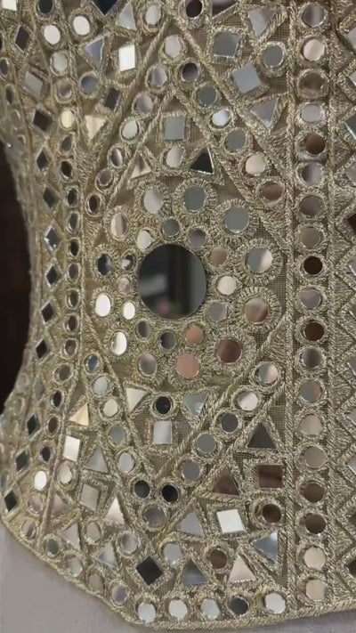 Luxury Gold Mirror Work Corset: Embellished Bustier for Party Wear