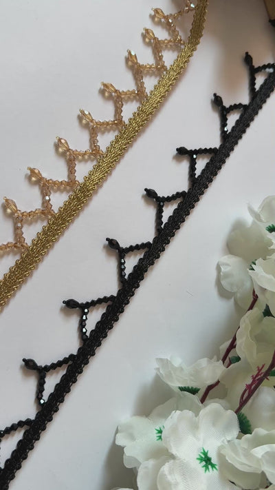 3 Yards - Golden/ Black Crystal Fringe Scallop trim