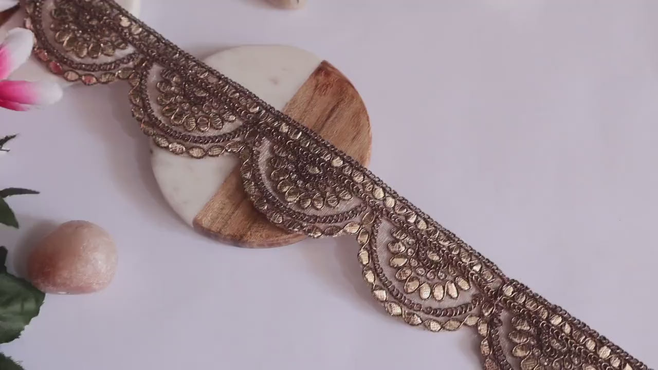 9 Yards Dark Gold Scalloped Gota Patti Indian Lace - 5cm Wide