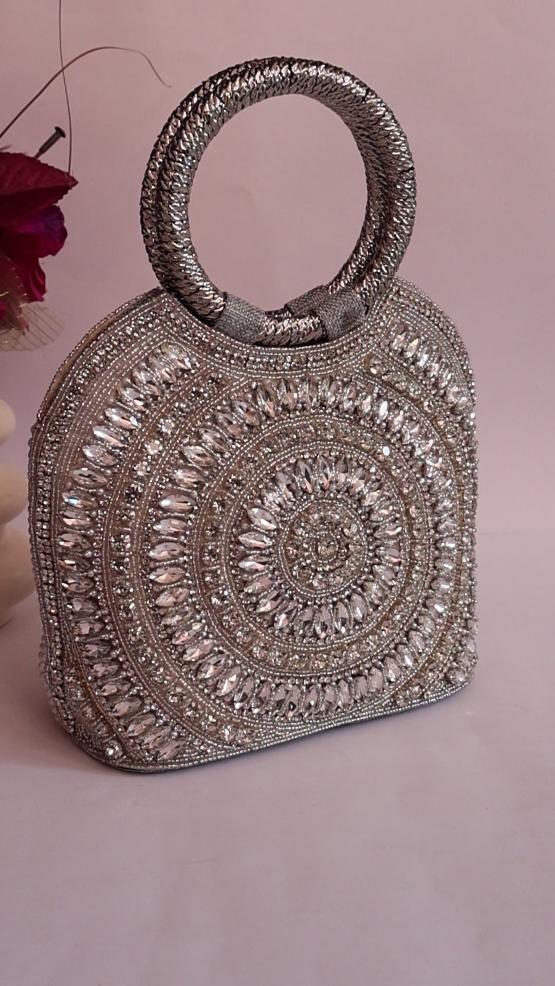 Luxury Silver Bridal Zircon Handbag, Indian Wedding Clutch