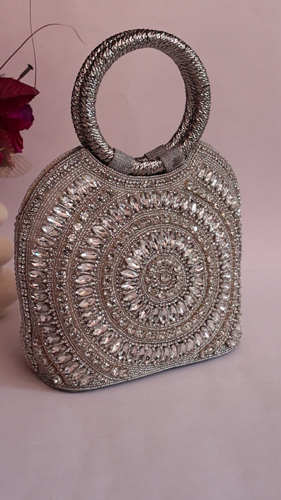Luxury Silver Bridal Zircon Handbag, Indian Wedding Clutch