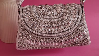 Pearl White Zircon & Beads Bridal Clutch Handbag